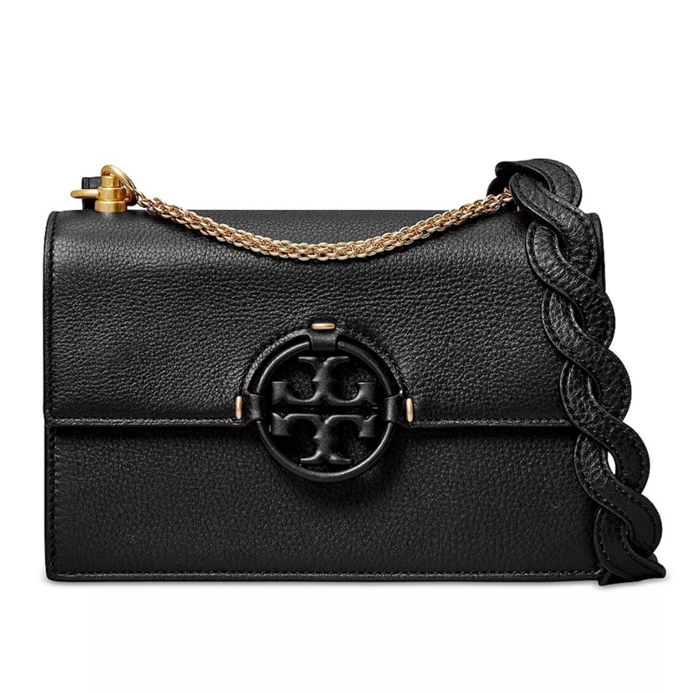 TORY BURCH MILLER LEATHER SHOULDER BAG BLACK W/ GOLD HARDWARE & TORY LOGO